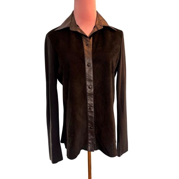 Vintage CACHE Shirt Jacket Calf Suede & Knit Snap Close Medium - Picture 1 of 7